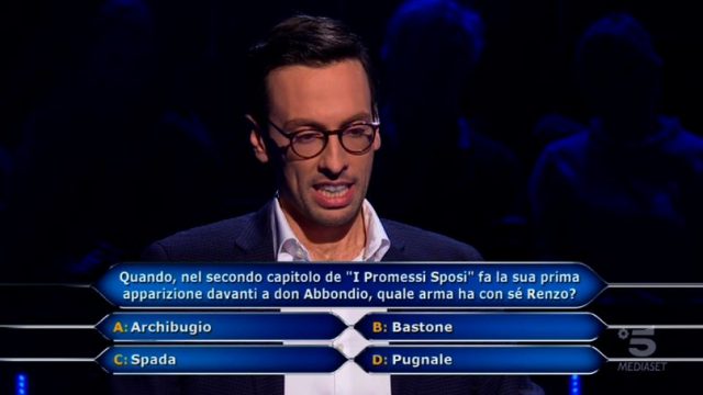 Chi vuol essere milionario? 22 gennaio - La decima domanda ad Enrico Remigio da 30 mila euro sui Promessi Sposi
