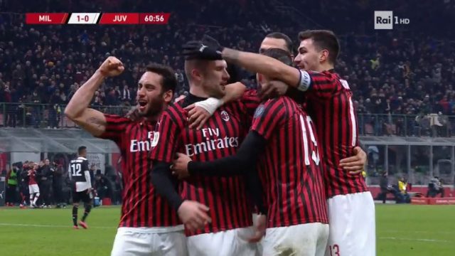 Coppa Italia su Rai 1 - L'esultanza del Milan dopo il gol all'andata