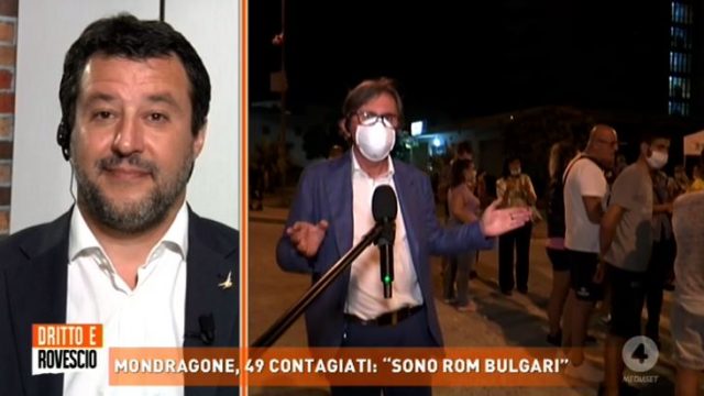 Dritto e rovescio 25 giugno - Salvini guarda la diretta di Raffaele Auriemma da Mondragone
