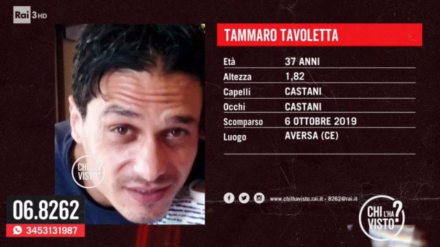 Chi l’ha visto? diretta 16 ottobre - Tammaro Tavoletta