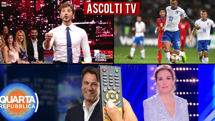 Ascolti TV lunedì 18 novembre 2019