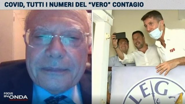 Il virologo Massimo Galli guarda le immagini di Matteo Salvini