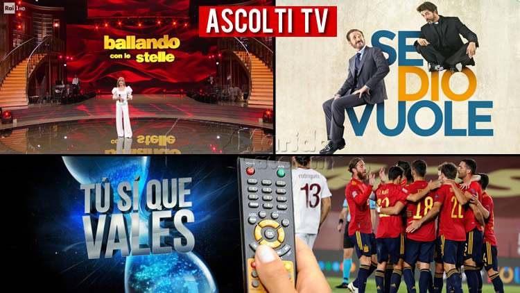 Ascolti TV sabato 10 ottobre 2020