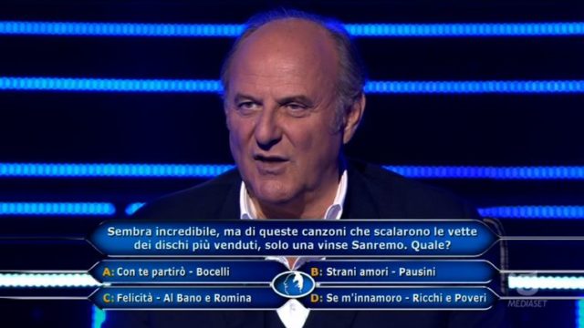 Chi vuol essere milionario 1 ottobre, diretta - Sesta domanda Andrea Peruzzi