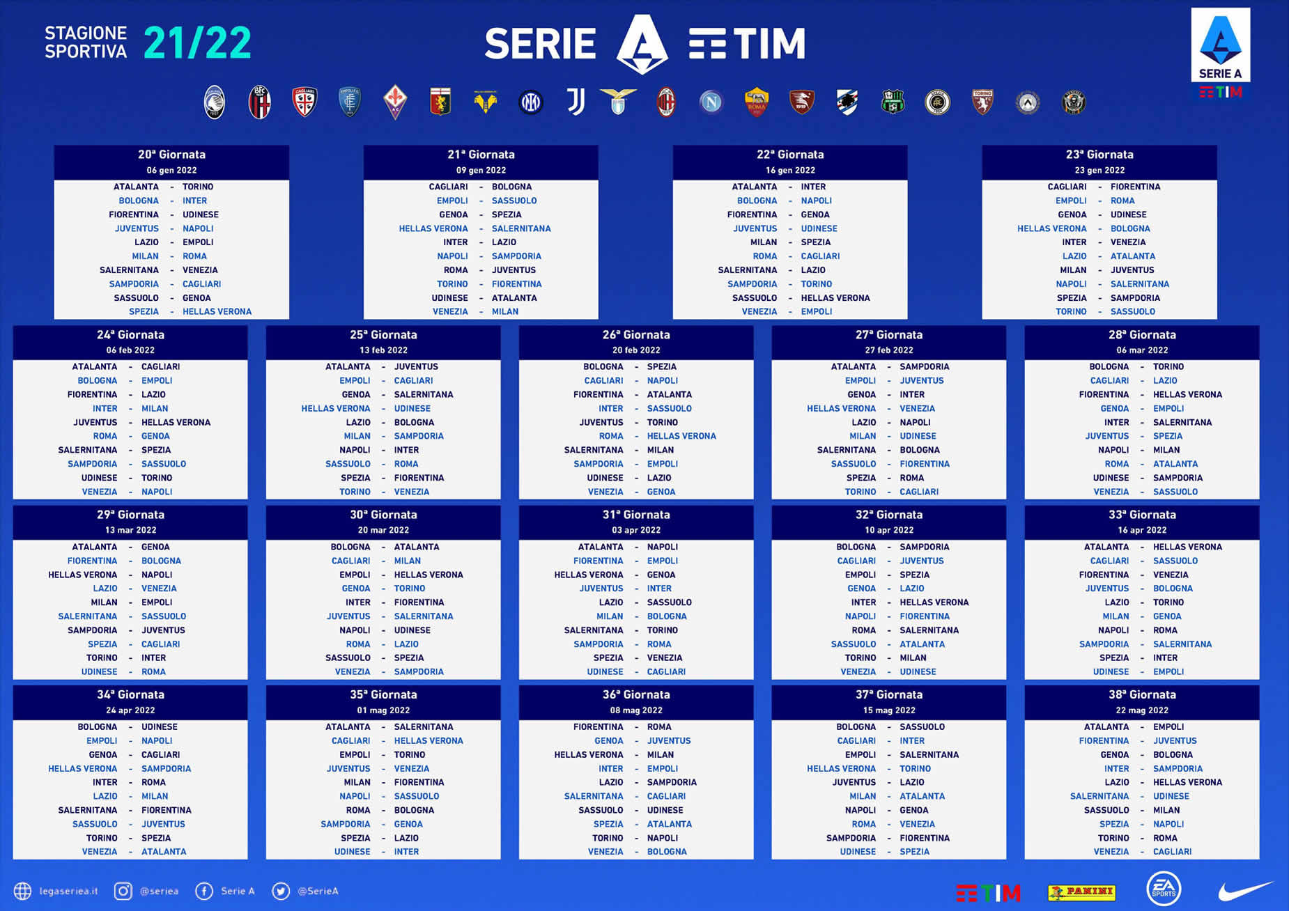 Calendario Serie A 2021 2022 ritorno