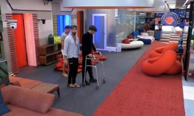 Grande Fratello Vip Manuel Bortuzzo con girello e tutori