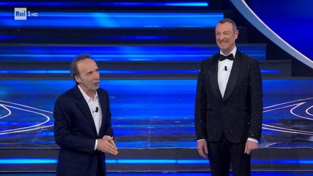 Sanremo 2023 diretta 7 febbraio Roberto Benigni